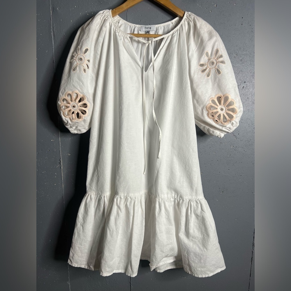 FATE Floral eyelet linen-blend mini dress in size Medium